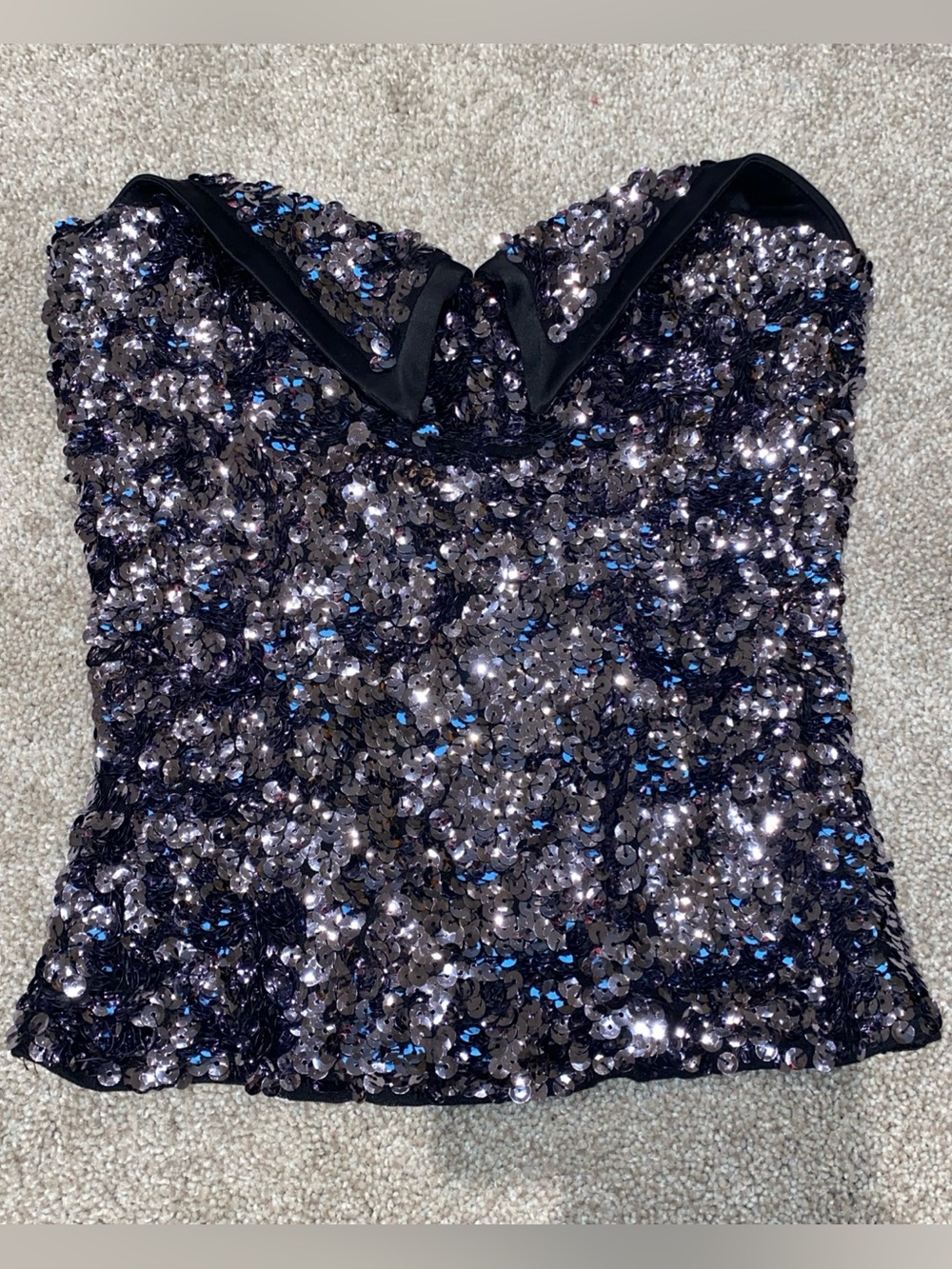 Bebe Corset Bustier‎ Sequin Strapless Top Size XS Stretch Collared Sparkly